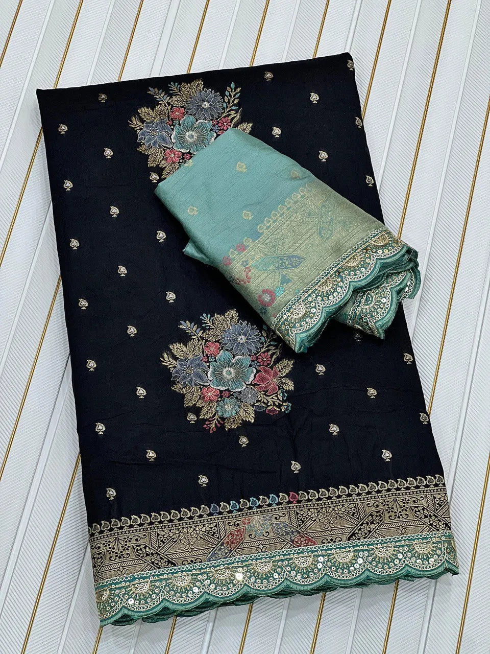 Dolla Silk Embroidery Work Lace Flowers Design Saree