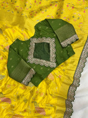 Heavy Dola Silk Weaving & Embroidery Border Saree (Unstiched Blouse)