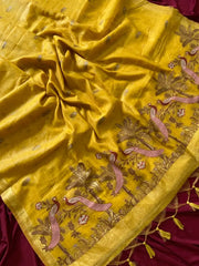 Soft Muga Cotton Double Morni Woven Paithani Saree