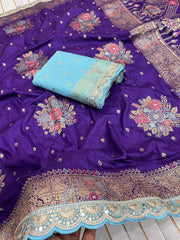 Dolla Silk Embroidery Work Lace Flowers Design Saree