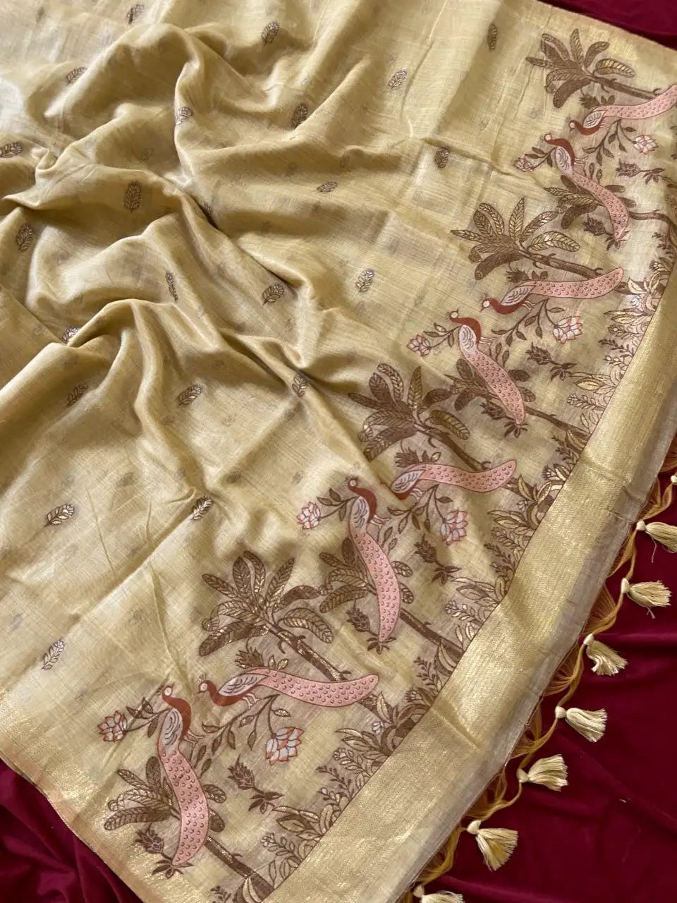 Soft Muga Cotton Double Morni Woven Paithani Saree