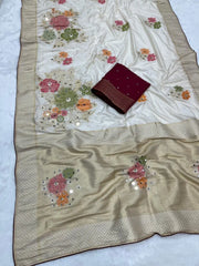 Pure Dola Silk Real Mirror Work Meenakari Saree