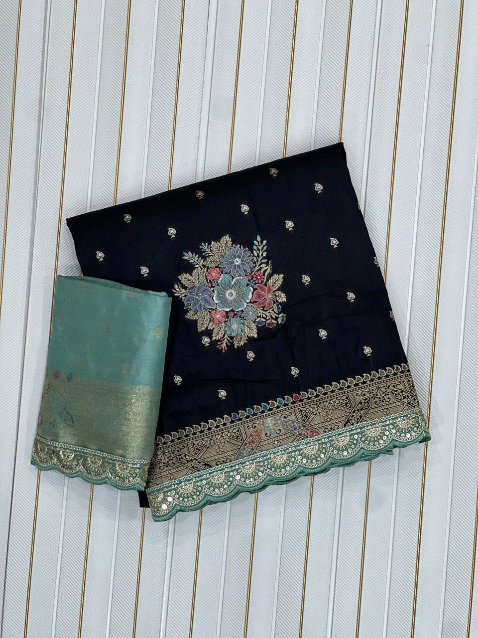 Dolla Silk Embroidery Work Lace Flowers Design Saree