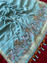 Soft Muga Cotton Double Morni Woven Paithani Saree