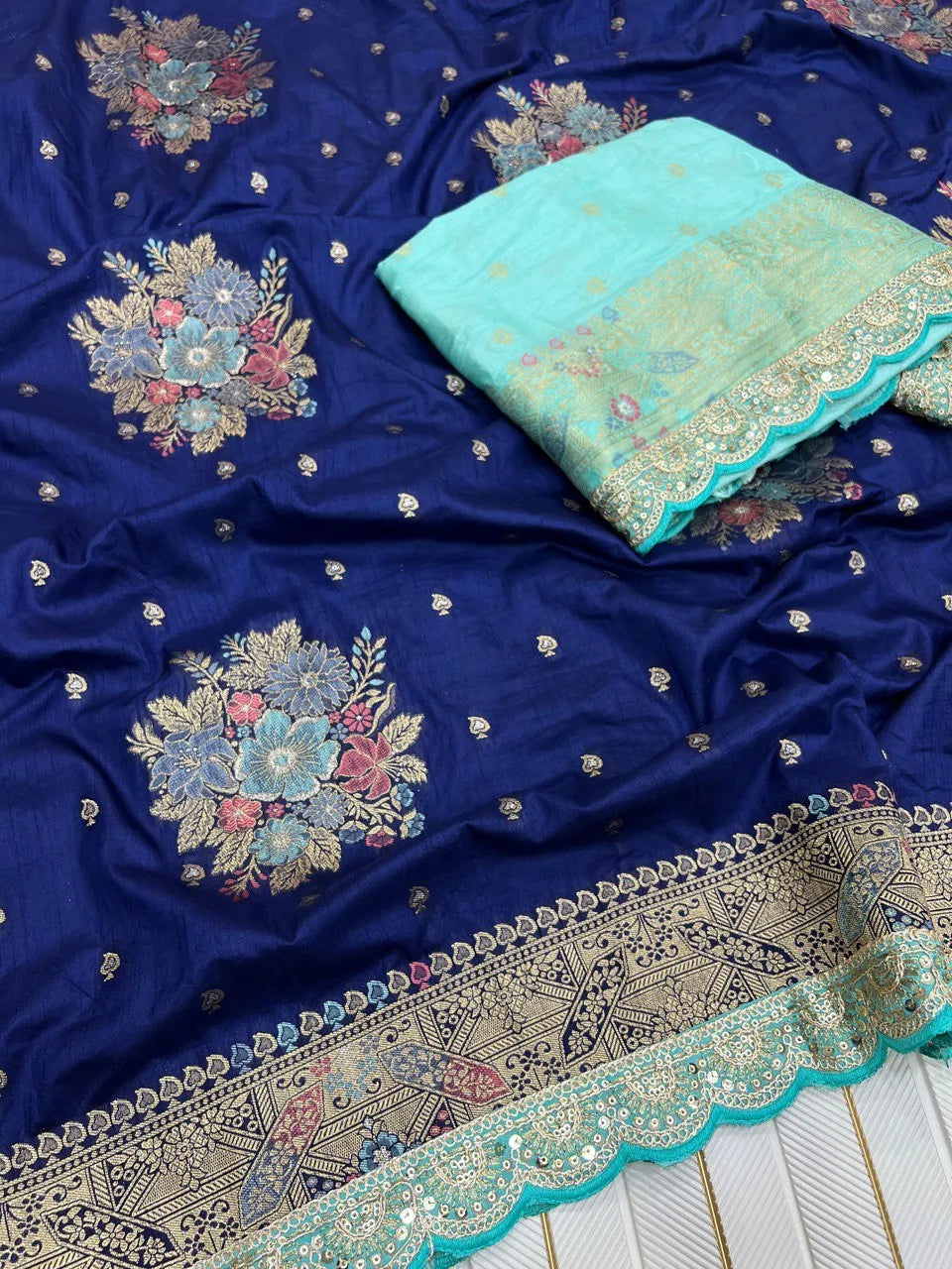 Dolla Silk Embroidery Work Lace Flowers Design Saree