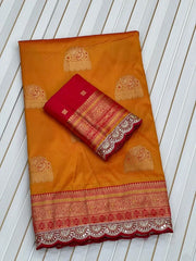 Heavy Banarasi Soft Silk Embroidery Work Lace Border Saree