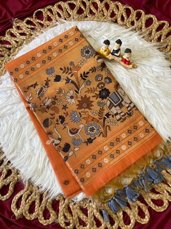 Soft Muga Cotton 3D Elephant Woven Paithani Saree