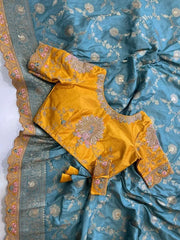 Dola Silk Embroidery Work Heavy Blouse Banarsi Saree (Unstitched Blouse)