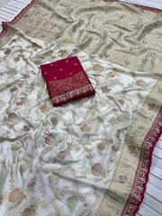 Dola Silk Flower Jaal Premium Banarasi Saree