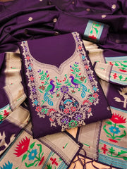AE-004 – Soft Silk Unstitched Paithani Suits