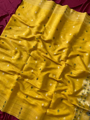 Soft Muga Cotton 3D Elephant Woven Paithani Saree