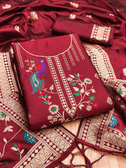 AE-018 – Peacock Motif Paithani Dress Material Set