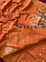 Soft Muga Cotton 3D Elephant Woven Paithani Saree