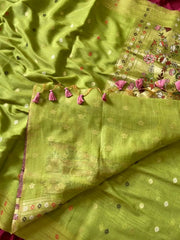 Soft Muga Cotton 3D Elephant Woven Paithani Saree