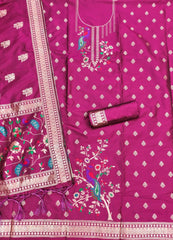 AE-018 – Peacock Motif Paithani Dress Material Set