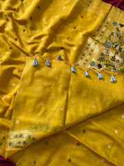 Soft Muga Cotton 3D Elephant Woven Paithani Saree