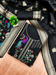 AE-018 – Peacock Motif Paithani Dress Material Set