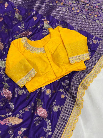 Heavy Dola Silk Weaving & Embroidery Border Saree (Unstiched Blouse)