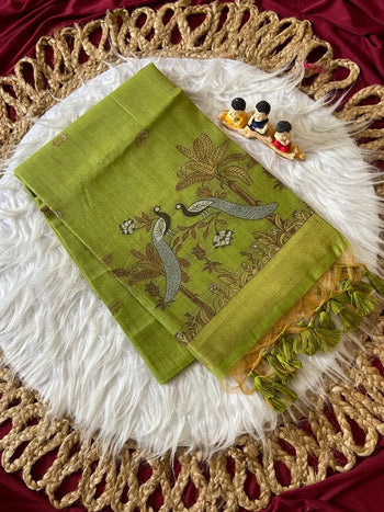 Soft Muga Cotton Double Morni Woven Paithani Saree