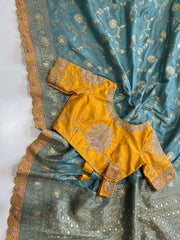 Dola Silk Embroidery Work Heavy Blouse Banarsi Saree (Unstitched Blouse)