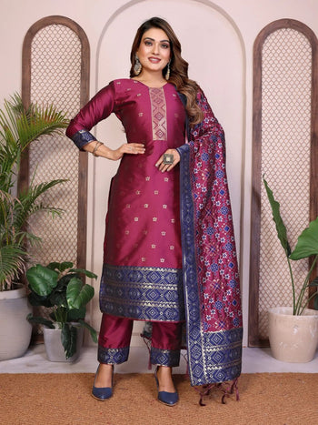 AE-19A – Unstitched Patola Soft Silk 3 Piece Suits