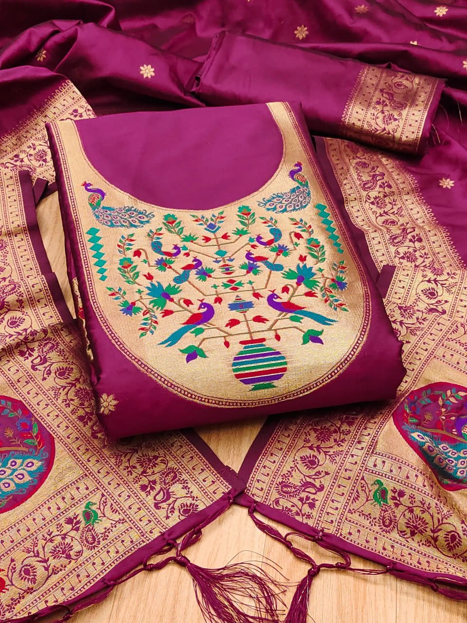 AE-012 – Royal Peacock Garden Paithani Silk Suit Set