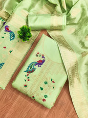 AE-018 – Peacock Motif Paithani Dress Material Set
