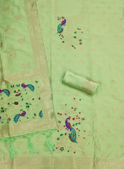 AE-018 – Peacock Motif Paithani Dress Material Set