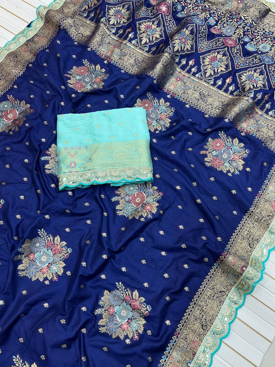 Dolla Silk Embroidery Work Lace Flowers Design Saree