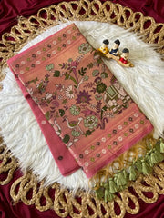 Soft Muga Cotton 3D Elephant Woven Paithani Saree
