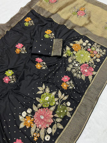 Pure Dola Silk Real Mirror Work Meenakari Saree