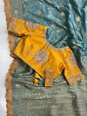 Dola Silk Embroidery Work Heavy Blouse Banarsi Saree (Unstitched Blouse)