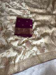 Dola Silk Cream Flowery Banarasi Saree