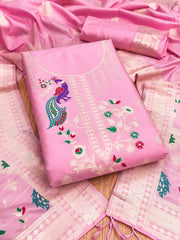 AE-018 – Peacock Motif Paithani Dress Material Set