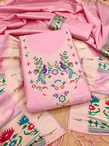 AE-004 – Soft Silk Unstitched Paithani Suits