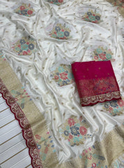 Dolla Silk Embroidery Work Lace Flowers Design Saree