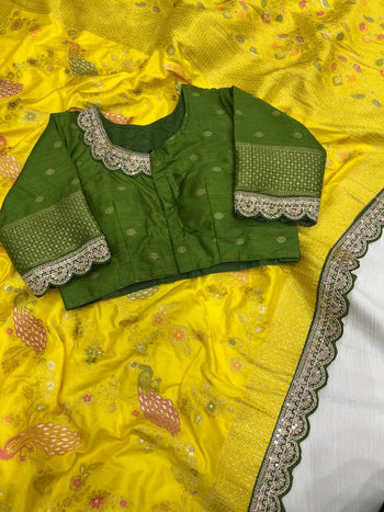 Heavy Dola Silk Weaving & Embroidery Border Saree (Unstiched Blouse)