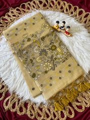 Soft Muga Cotton 3D Elephant Woven Paithani Saree