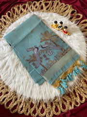 Soft Muga Cotton Double Morni Woven Paithani Saree