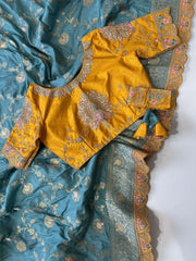 Dola Silk Embroidery Work Heavy Blouse Banarsi Saree (Unstitched Blouse)