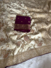 Dola Silk Cream Flowery Banarasi Saree