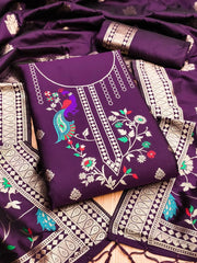 AE-018 – Peacock Motif Paithani Dress Material Set