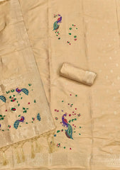 AE-018 – Peacock Motif Paithani Dress Material Set