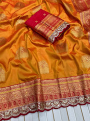 Heavy Banarasi Soft Silk Embroidery Work Lace Border Saree