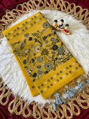 Soft Muga Cotton 3D Elephant Woven Paithani Saree