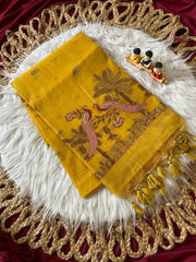 Soft Muga Cotton Double Morni Woven Paithani Saree