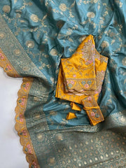 Dola Silk Embroidery Work Heavy Blouse Banarsi Saree (Unstitched Blouse)