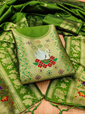 AE-013 – Swan Motif Paithani Silk Suit Set