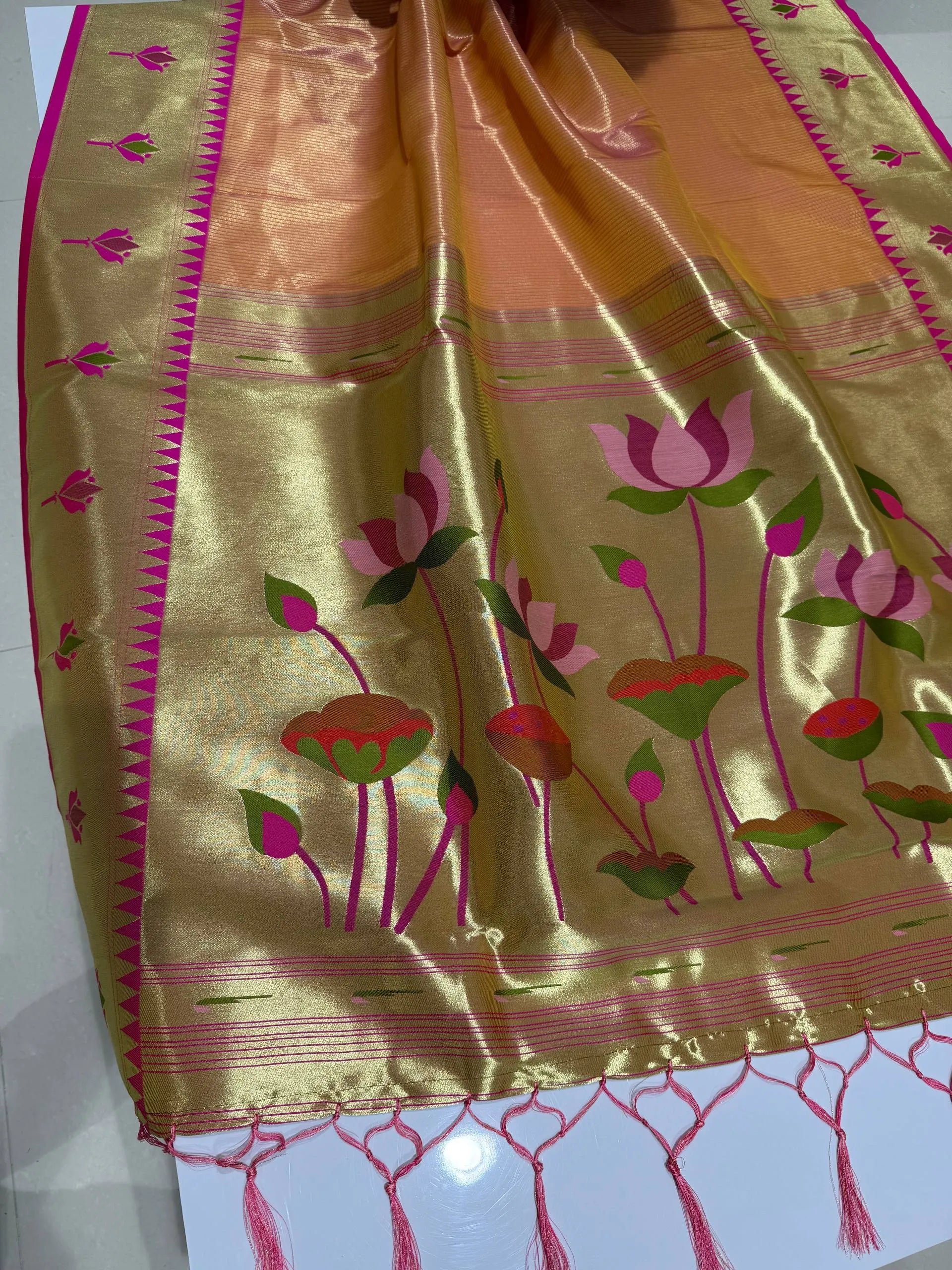 Soft Kanchipuram Tissue Paithani Lotus Silk Saree