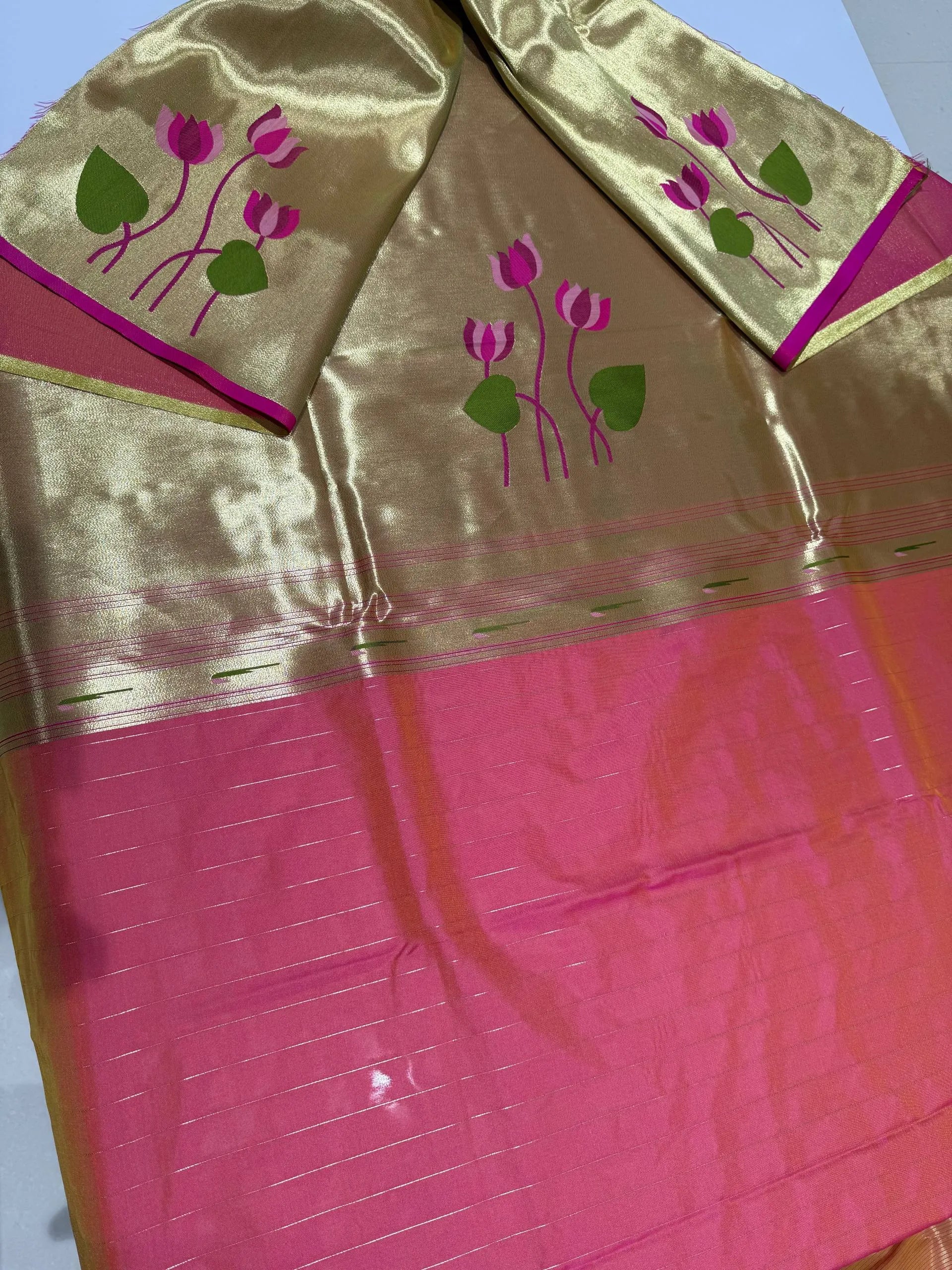 Soft Kanchipuram Tissue Paithani Lotus Silk Saree